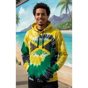 Laid Back Vintage Classics Tie Dye Hoodie Sweatshirt Men's S Jamaica One Love‎